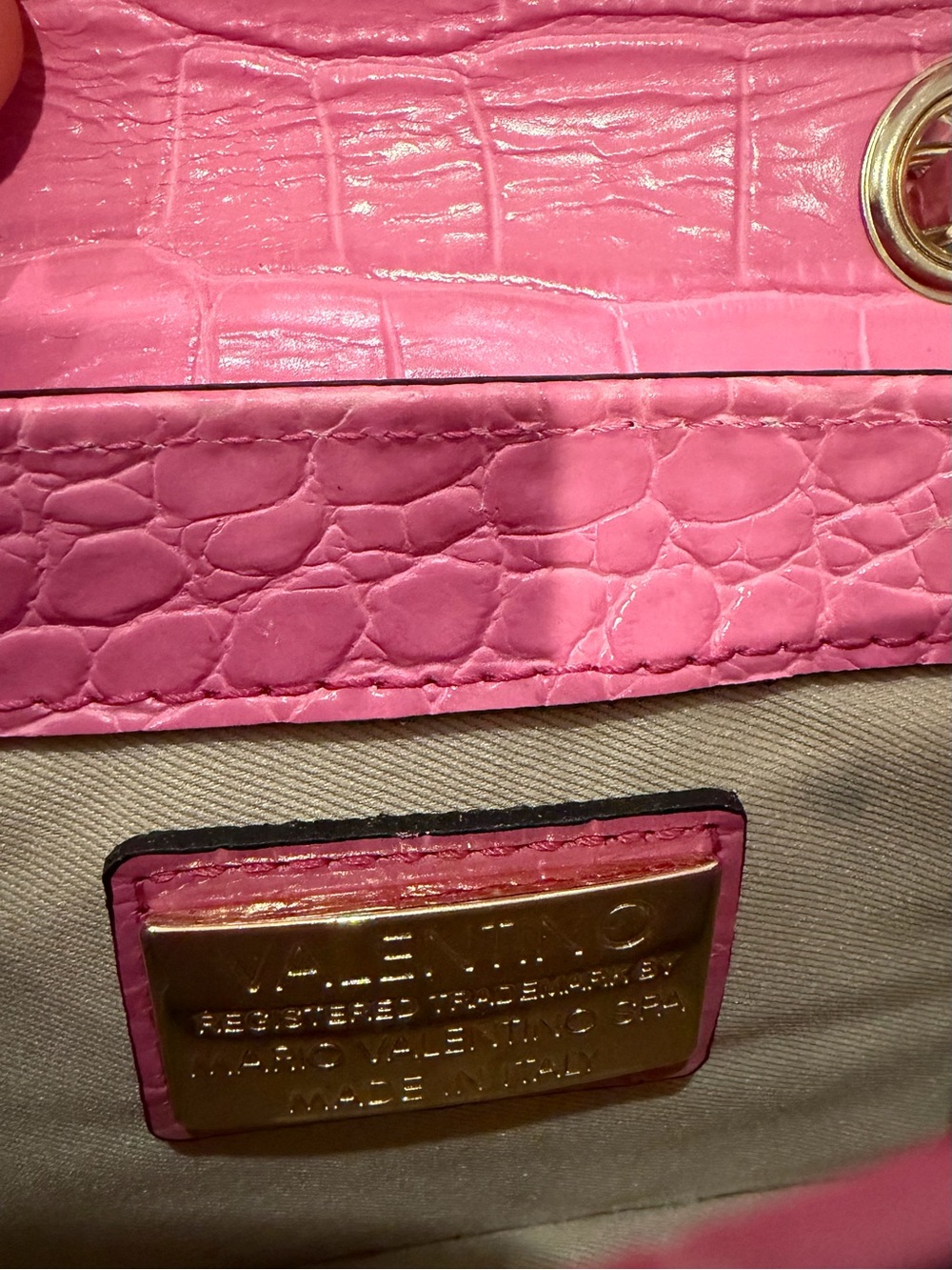 Authentic Valentino Pink Croc-Embossed Mini Chain Crossbody - Picture 4 of 6